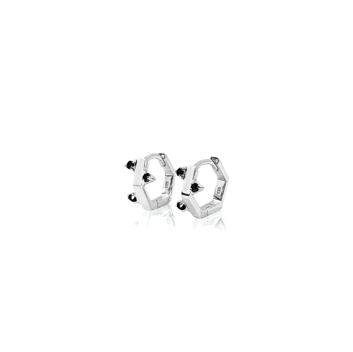 Crystal Hex Huggies Silver