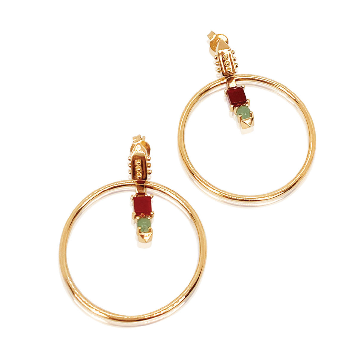 gold vermeil hoop earrings with aventurine