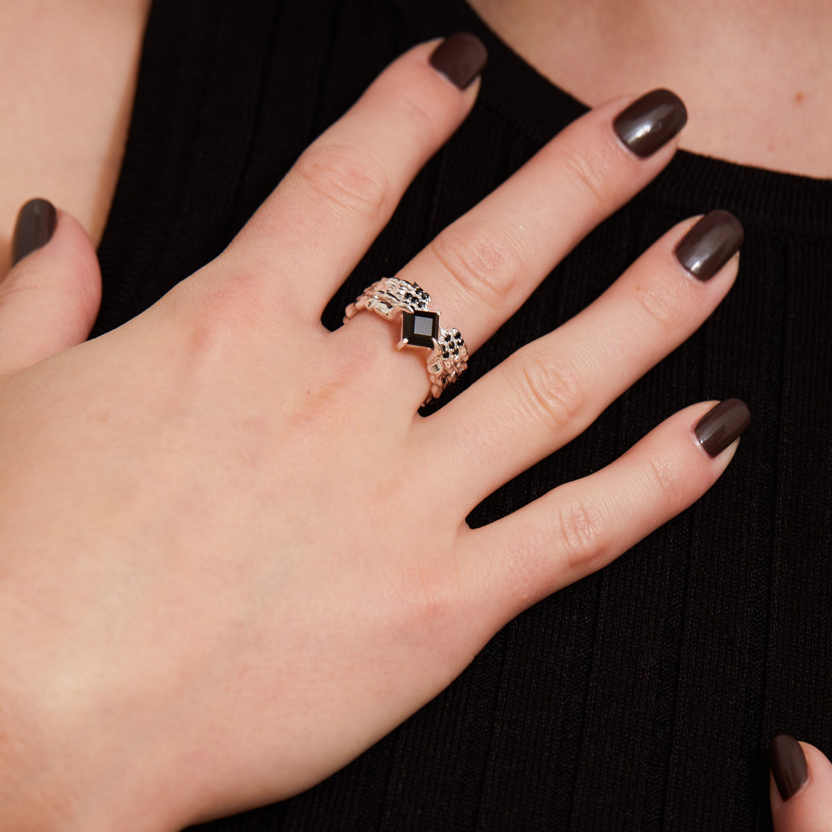 onyx cocktail ring silver